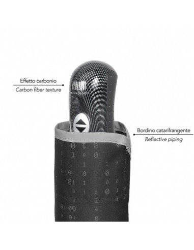 Ombrello Uomo Perletti, Technology Mini, Pieghevole, Apri Chiudi, Antivento, 104cm, Catarifrangente
