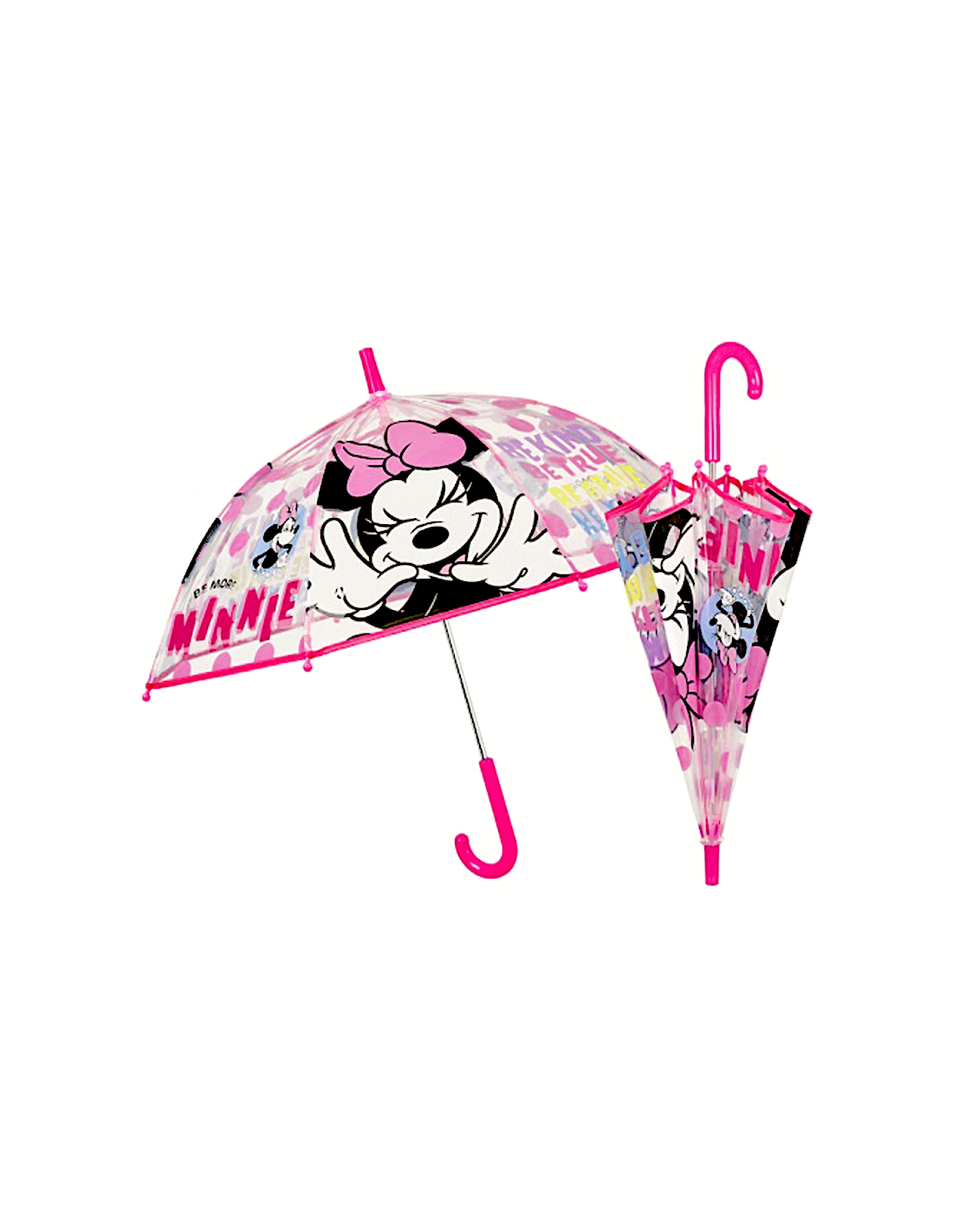 Ombrello Bambina Minnie, Manuale, Cupola Trasparente, 45cm, Disney, Antivento