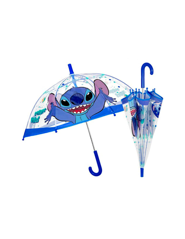 Ombrello Bambino, Stitch, Manuale, 45cm, Cupola Trasparente, Antivento, Fibra di Vetro