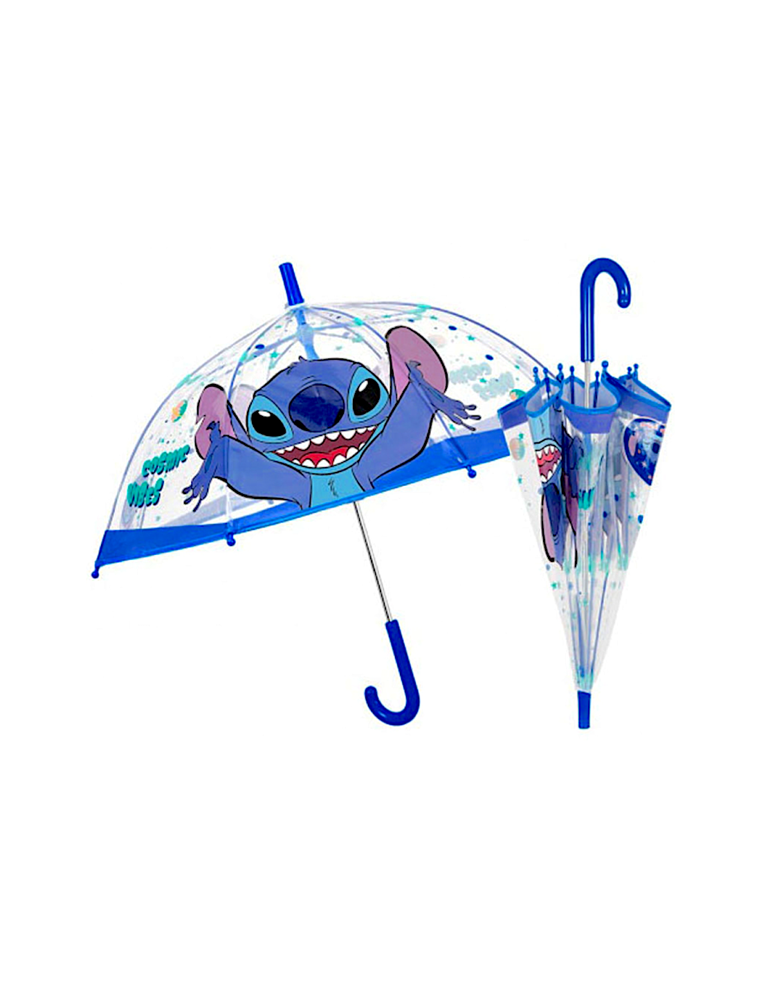 Ombrello Bambino, Stitch, Manuale, 45cm, Cupola Trasparente, Antivento, Fibra di Vetro