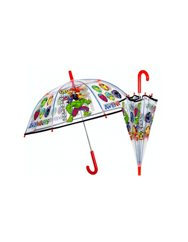 Ombrello Bambino, Marvel Avengers, Manuale, Cupola Trasparente, 45cm, 8 Stecche, Antivento
