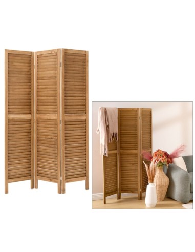 Paravento, Camila, L. 120 x P. 2 x H. 170 cm, Legno Paulownia, Marrone, Pannelli Pieghevoli