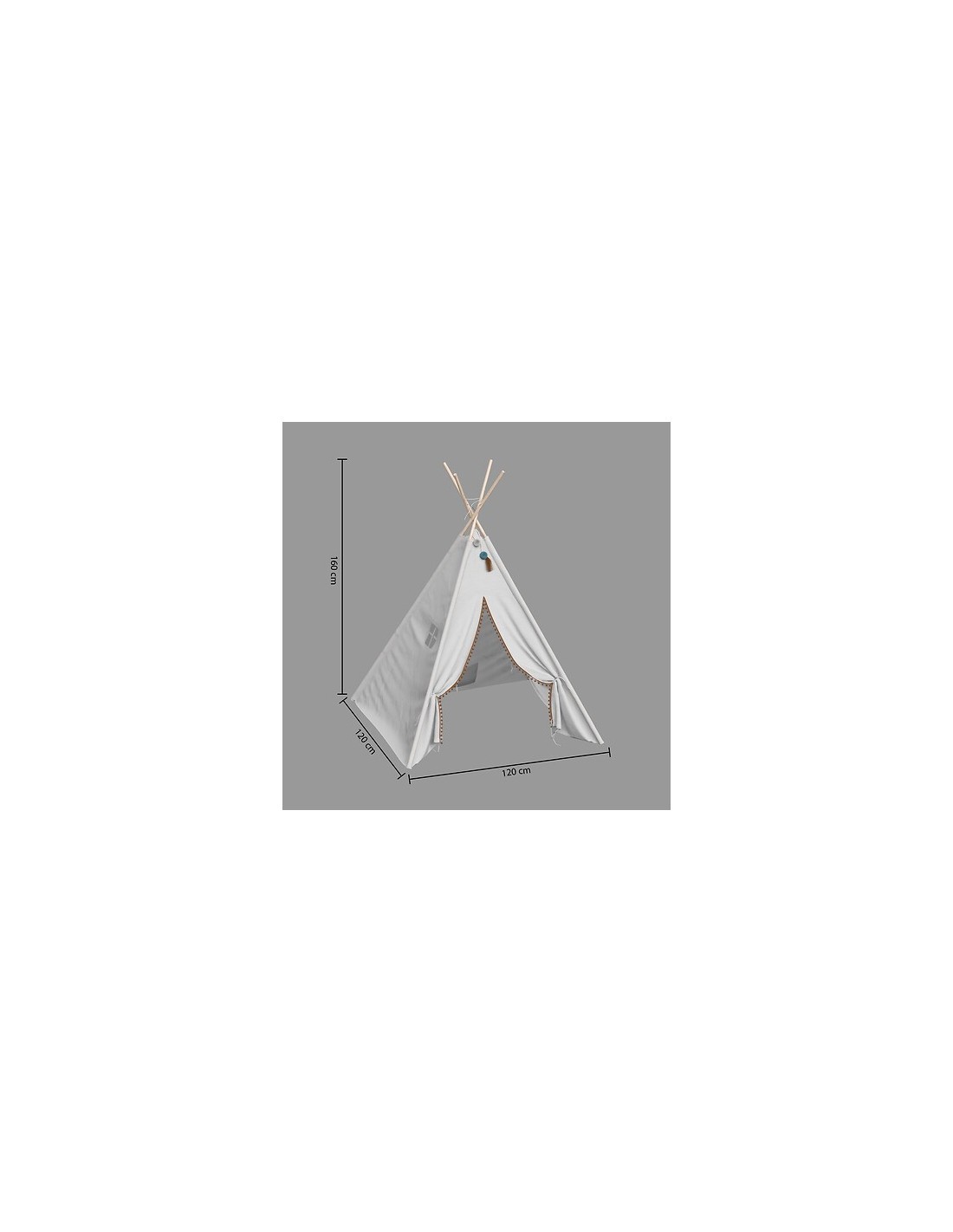 Tipi Bambini, Wapi, 120 x 120 x 160 cm, Naturale, Beige Lin, Cotone, Poliestere, Legno