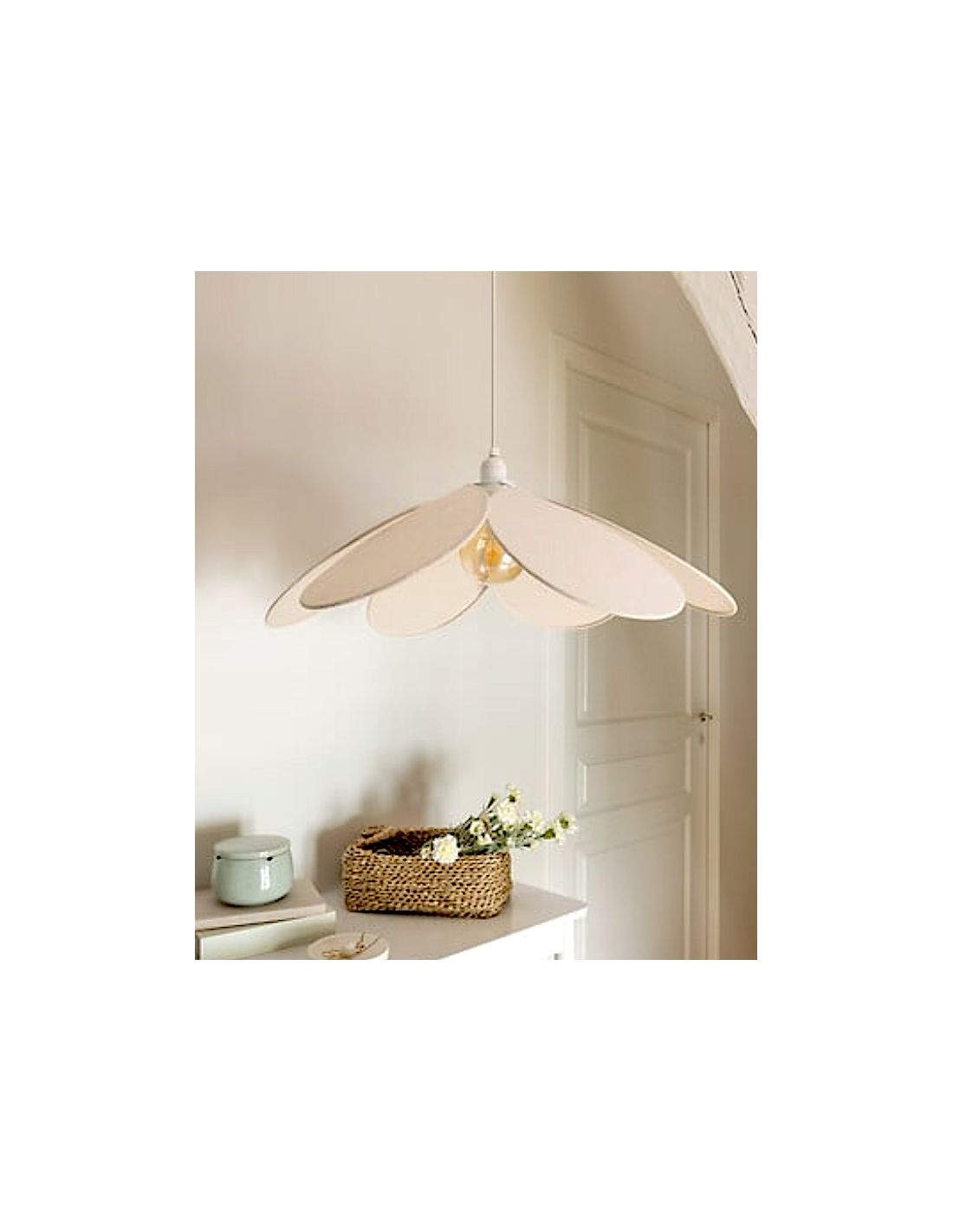 Sospensione Naya, a petali, beige lino, diametro 72 cm, altezza 118 cm