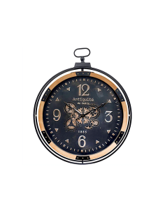 Orologio da parete GOUS AMRI, 70x84 cm, nero, MDF e metallo, con ingranaggi mobili