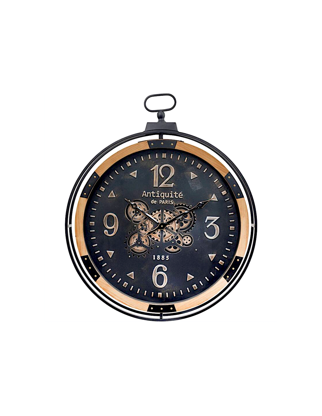 Orologio da parete GOUS AMRI, 70x84 cm, nero, MDF e metallo, con ingranaggi mobili