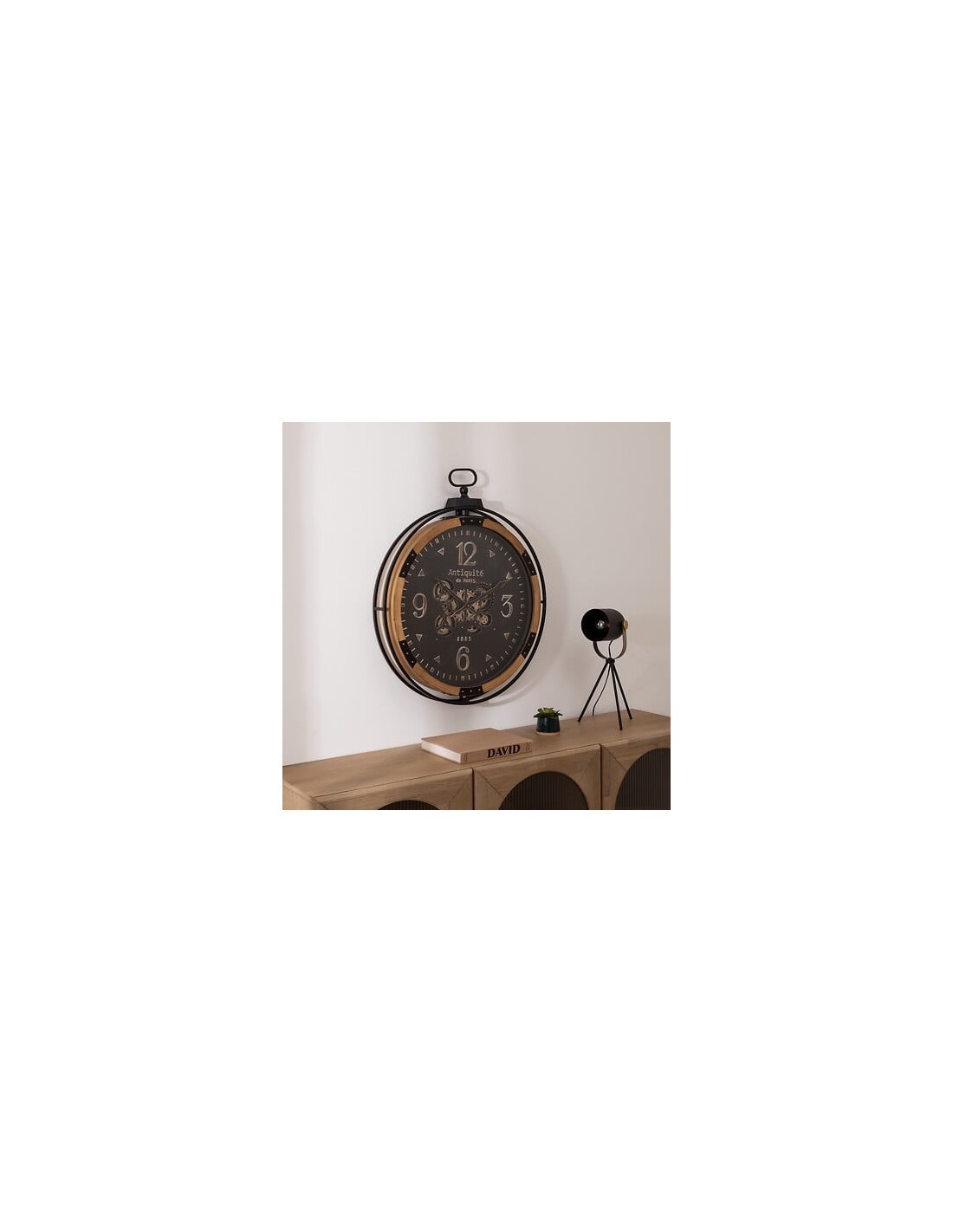 Orologio da parete GOUS AMRI, 70x84 cm, nero, MDF e metallo, con ingranaggi mobili