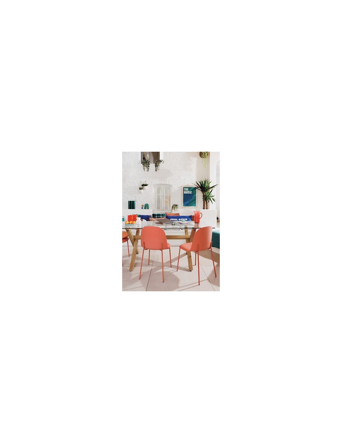 Tavolo da pranzo Jorel, 180x90 cm, vetro temperato, metallo effetto rovere, rettangolare