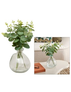 Composizione eucalipto, Urice, altezza 35 cm, vaso in vetro trasparente, 20 x 20 x 35 cm