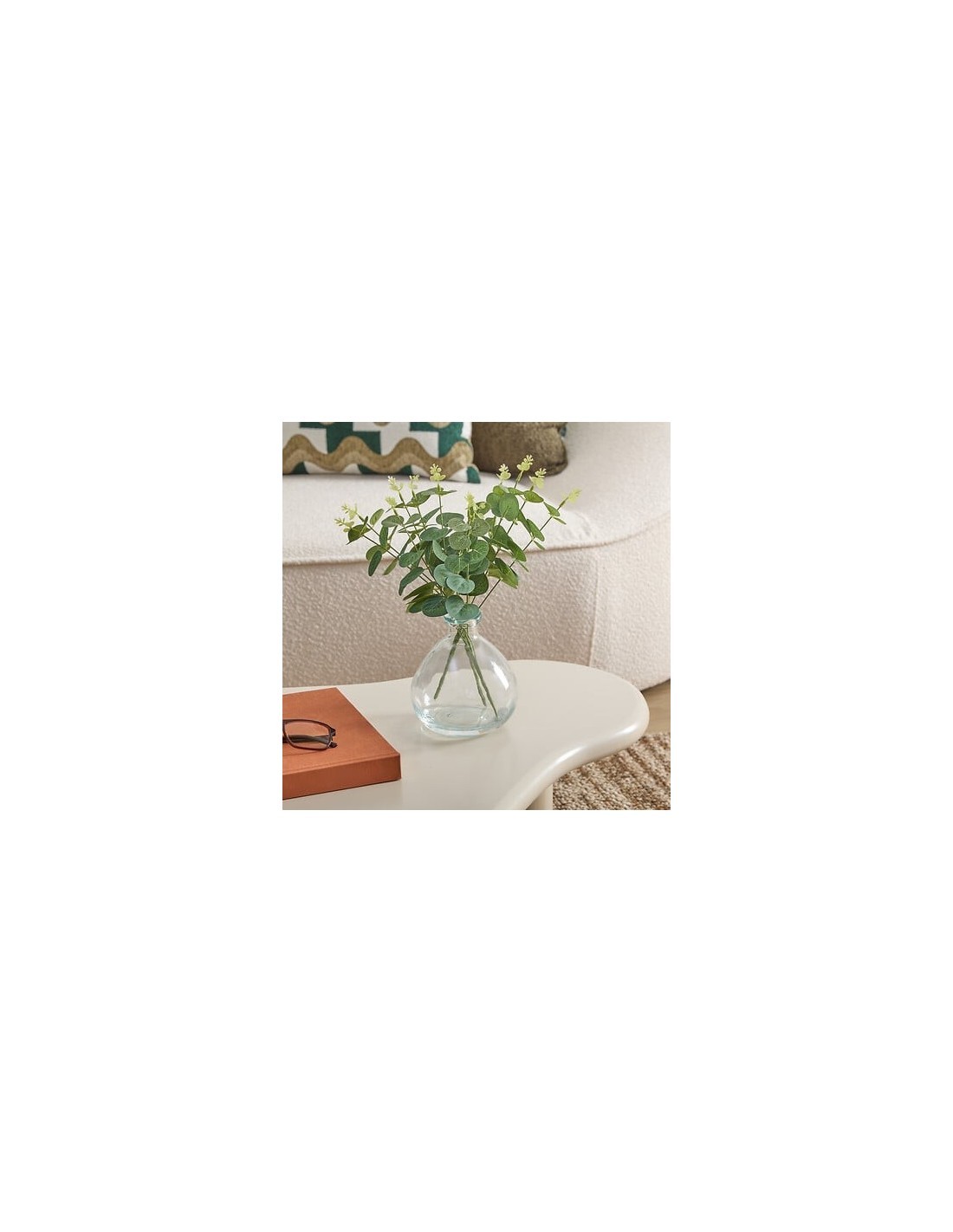 Composizione eucalipto, Urice, altezza 35 cm, vaso in vetro trasparente, 20 x 20 x 35 cm