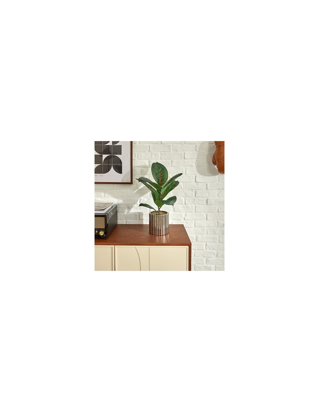 Ficus artificiale, con vaso in ceramica argentata, multicolore, altezza 54 cm, 34 x 34 x 54 cm