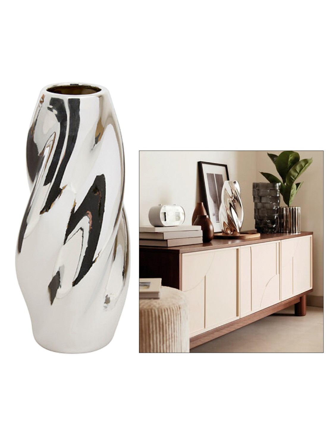 Vaso Ceramica Sky, Argento, Alto 28,5 cm, Diametro 11,5 cm