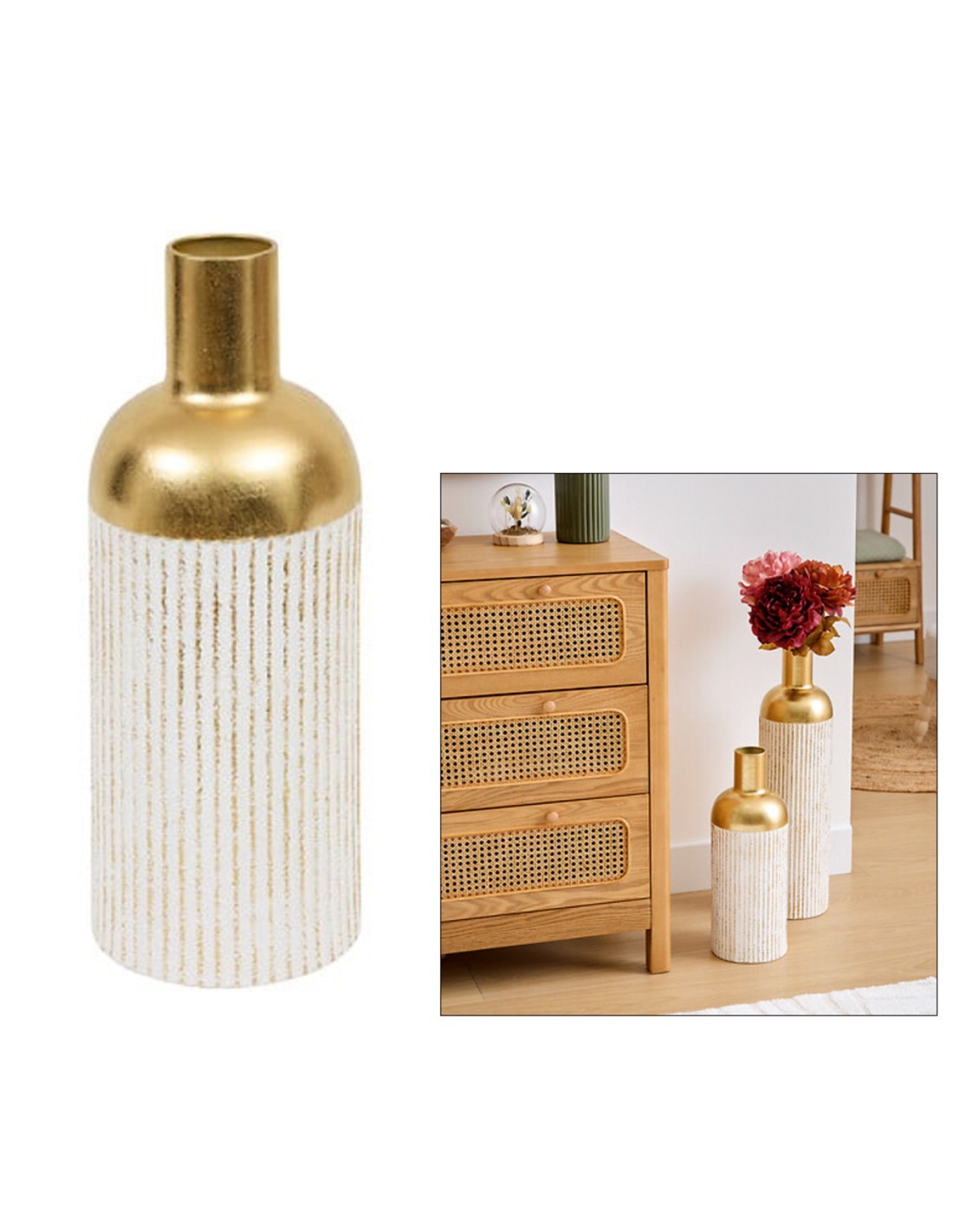 Vaso, metallo, Mirsa, dorato, D.16 x H.43,5 cm, design elegante