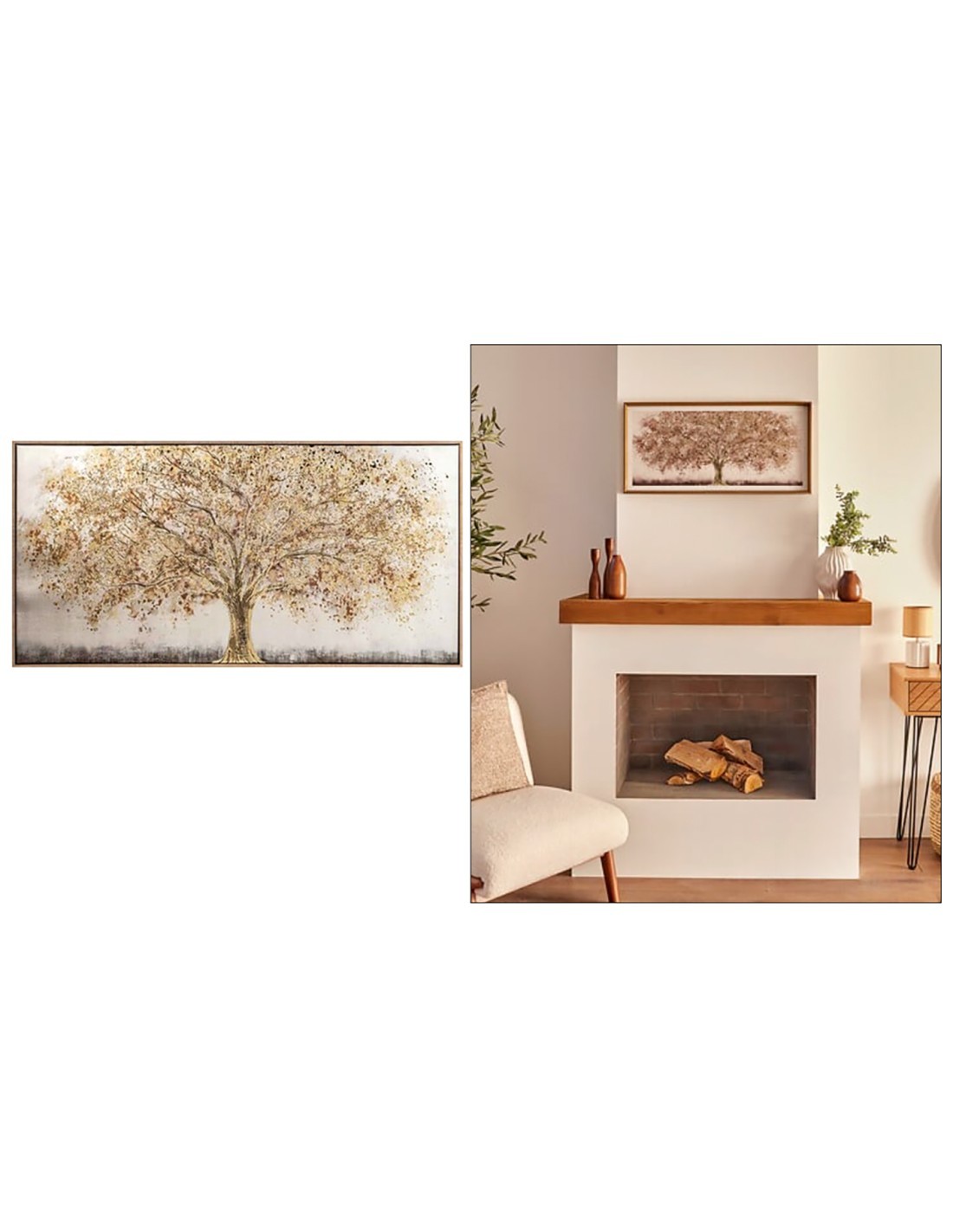 Tela stampata incorniciata Eka 78x38 cm, marrone, effetto alluminio, albero dorato