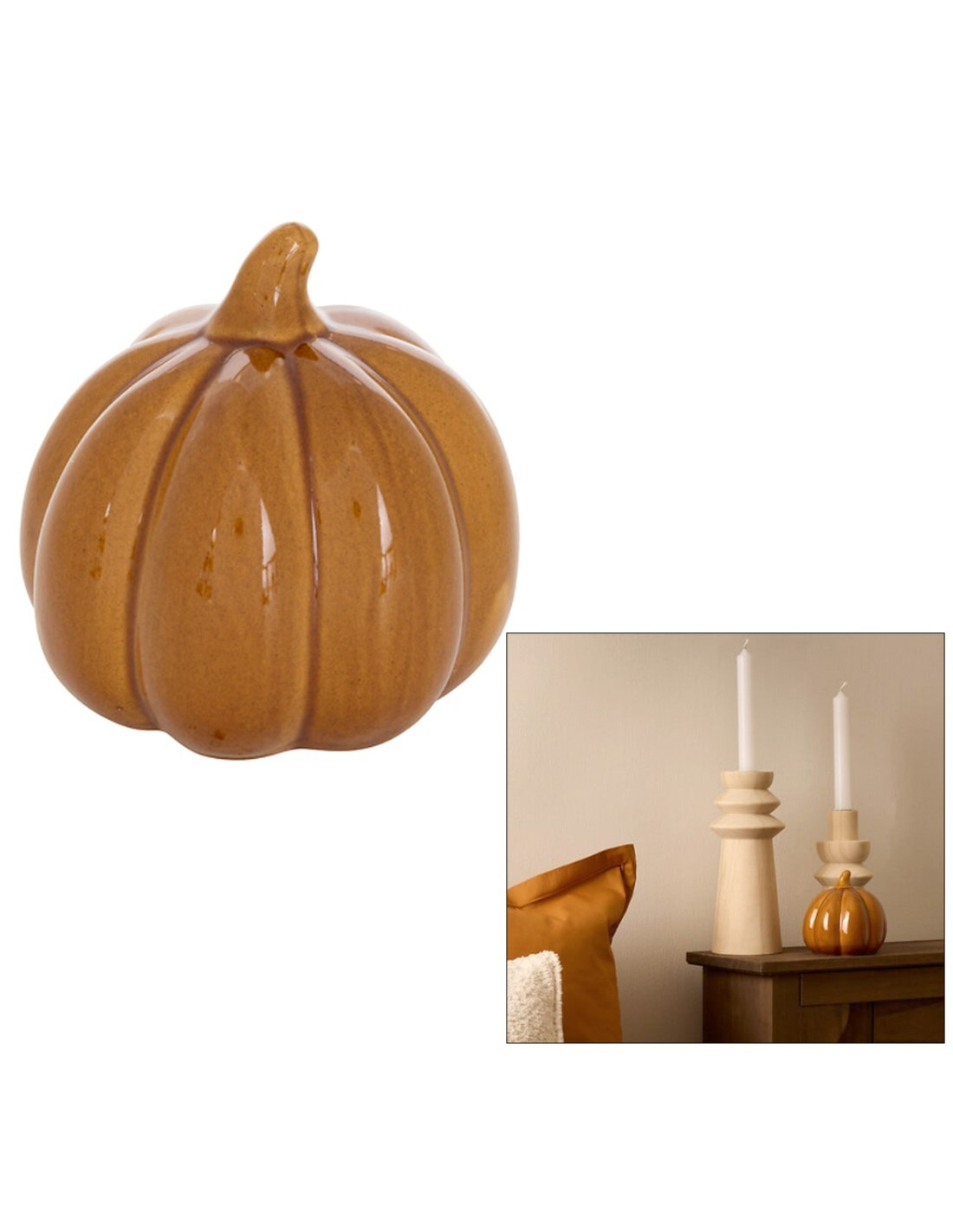 Zucca Decorativa Autunno, Ceramica Stoneware, Diametro 10,5 cm, Profondità 10 cm