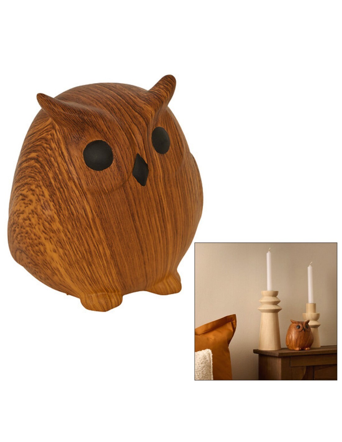 Gufo Decorativo Autunno, Ceramica Dolomite, Colore Caramello, L 11 cm, P 10,3 cm, H 12 cm