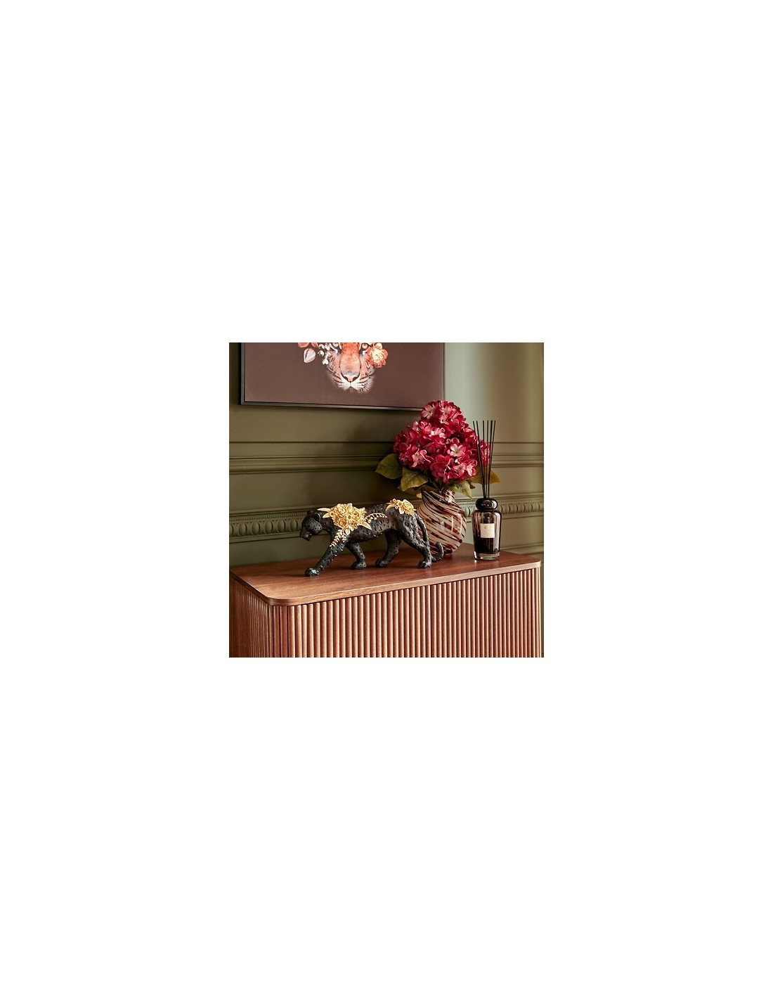 Pantera Decorativa Belli, Resina Nera, L 40 cm, P 8,5 cm, H 18,5 cm