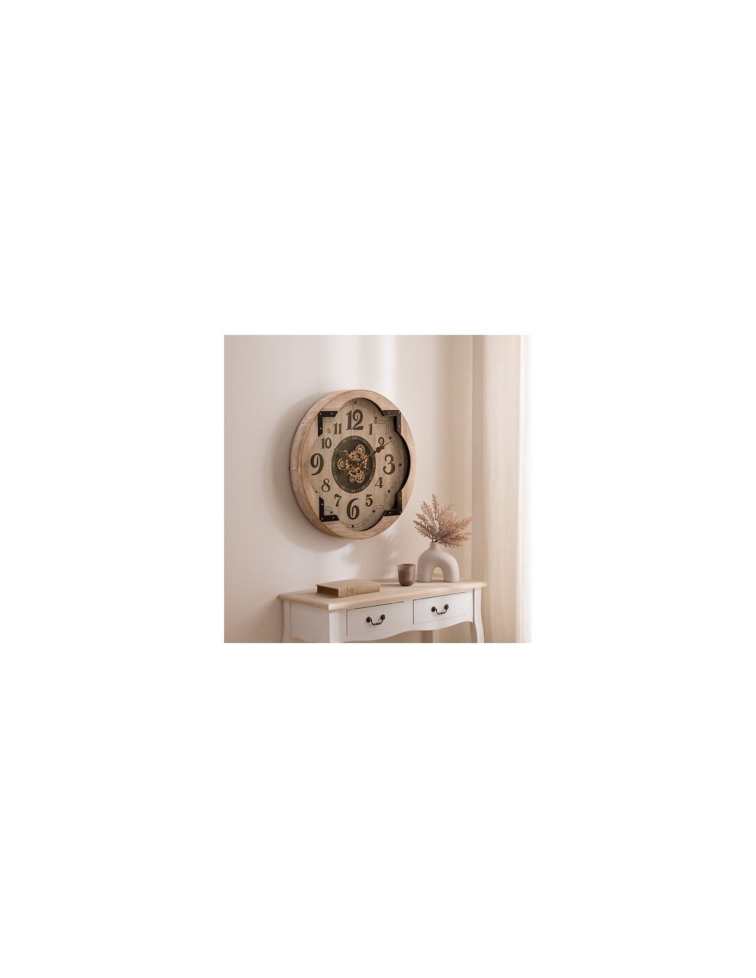 Orologio McKensie, diametro 63 cm, MDF beige, da parete, design con meccanismo a vista