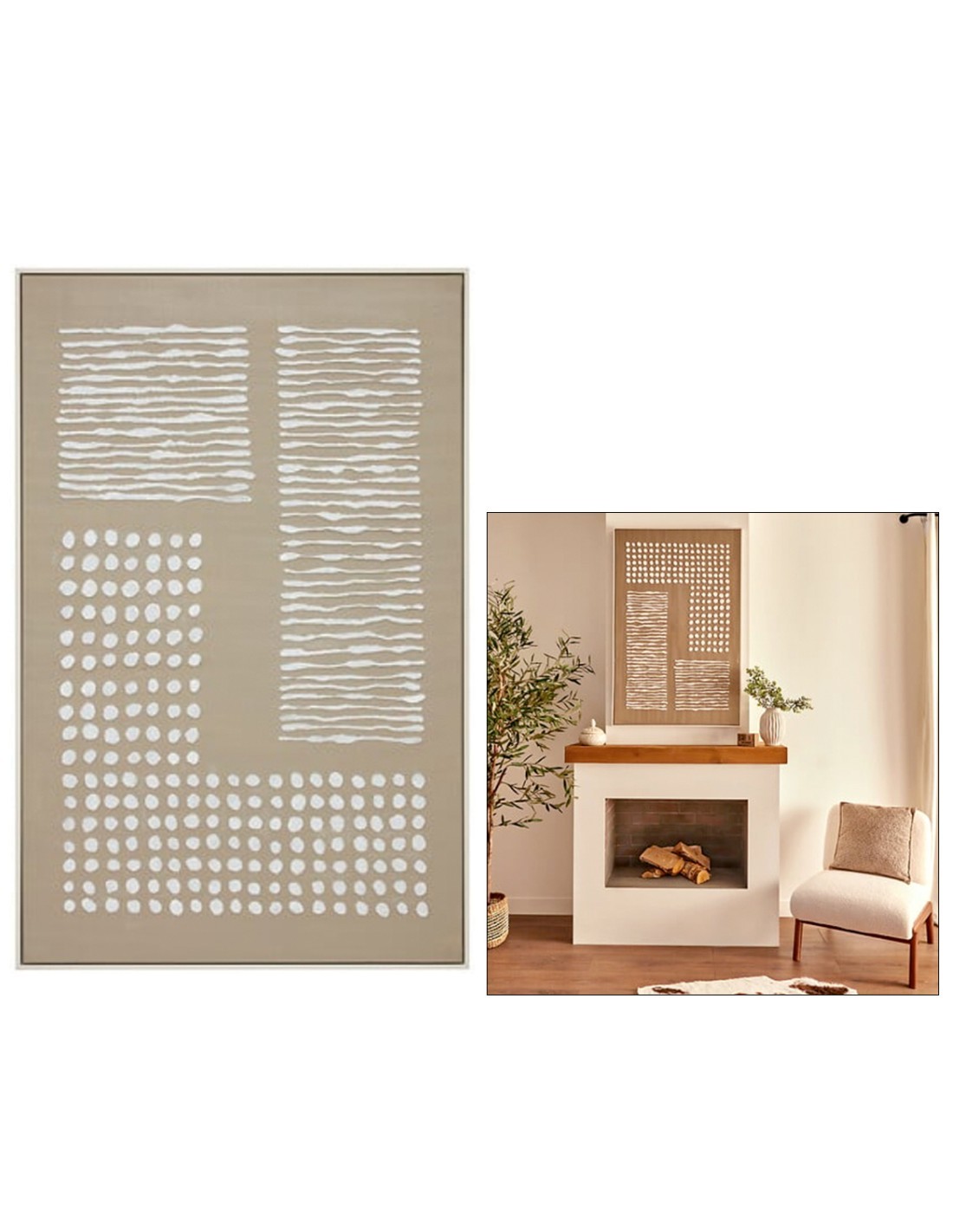 Tela dipinta incorniciata Farhan 116x75 cm beige medio, texture in rilievo