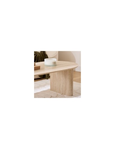 Tavolino da caffè Anaya, 120x60 cm, MDF effetto travertino beige, ovale, altezza 40 cm