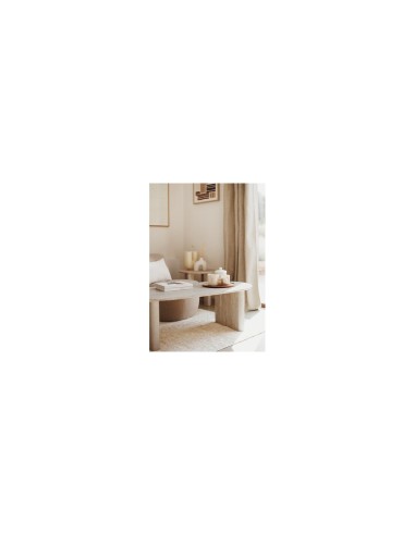 Tavolino da caffè Anaya, 120x60 cm, MDF effetto travertino beige, ovale, altezza 40 cm