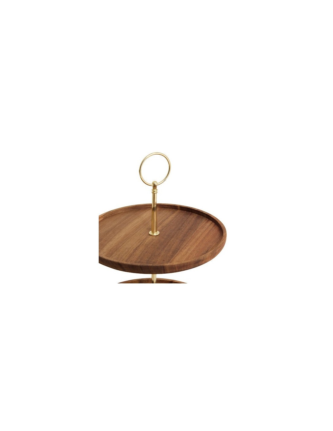 Vassoio a 2 piani Mina Gold, legno di acacia e metallo dorato, elegante, smontabile, diametro 25 cm, altezza 29,7 cm