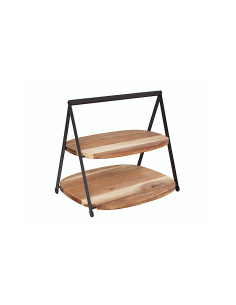 Vassoio a 2 piani Mina, legno di acacia e struttura in metallo nero, moderno, smontabile, 27,5x25,5x25 cm