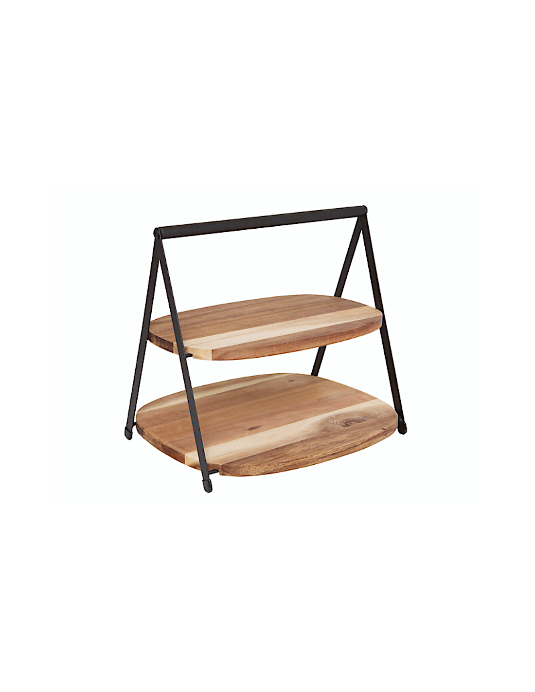 Vassoio a 2 piani Mina, legno di acacia e struttura in metallo nero, moderno, smontabile, 27,5x25,5x25 cm