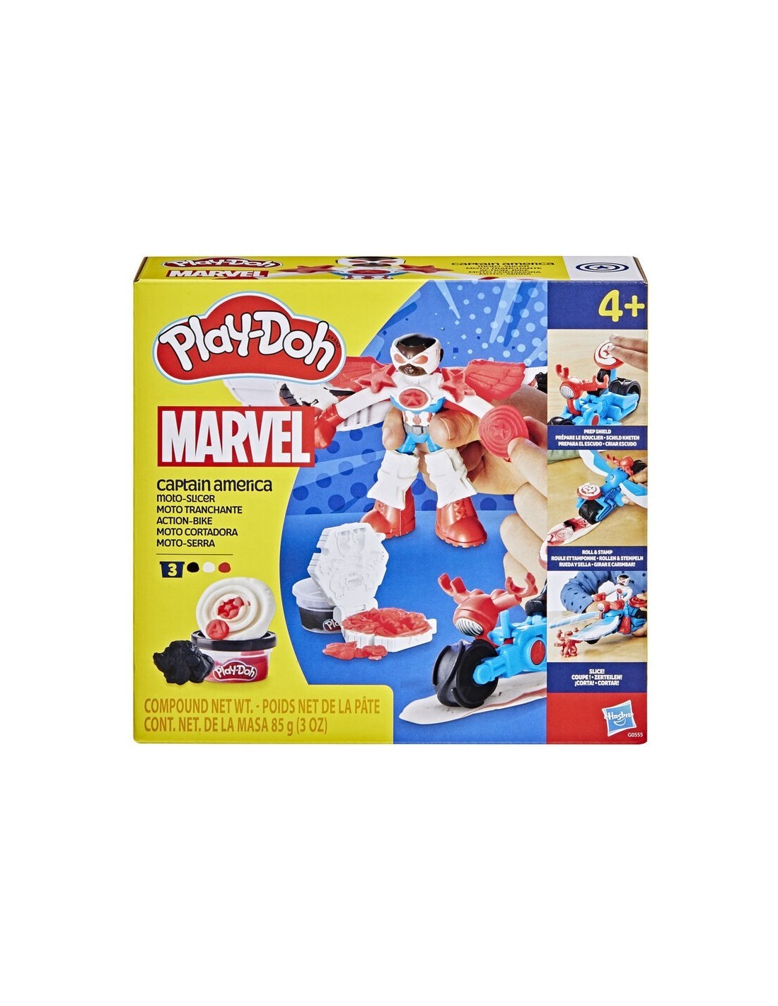 PLAY DOH CAPITAN AMERICA MOTO SLICER 3 VASETTI PASTA MODELLABILE HASBRO G0555