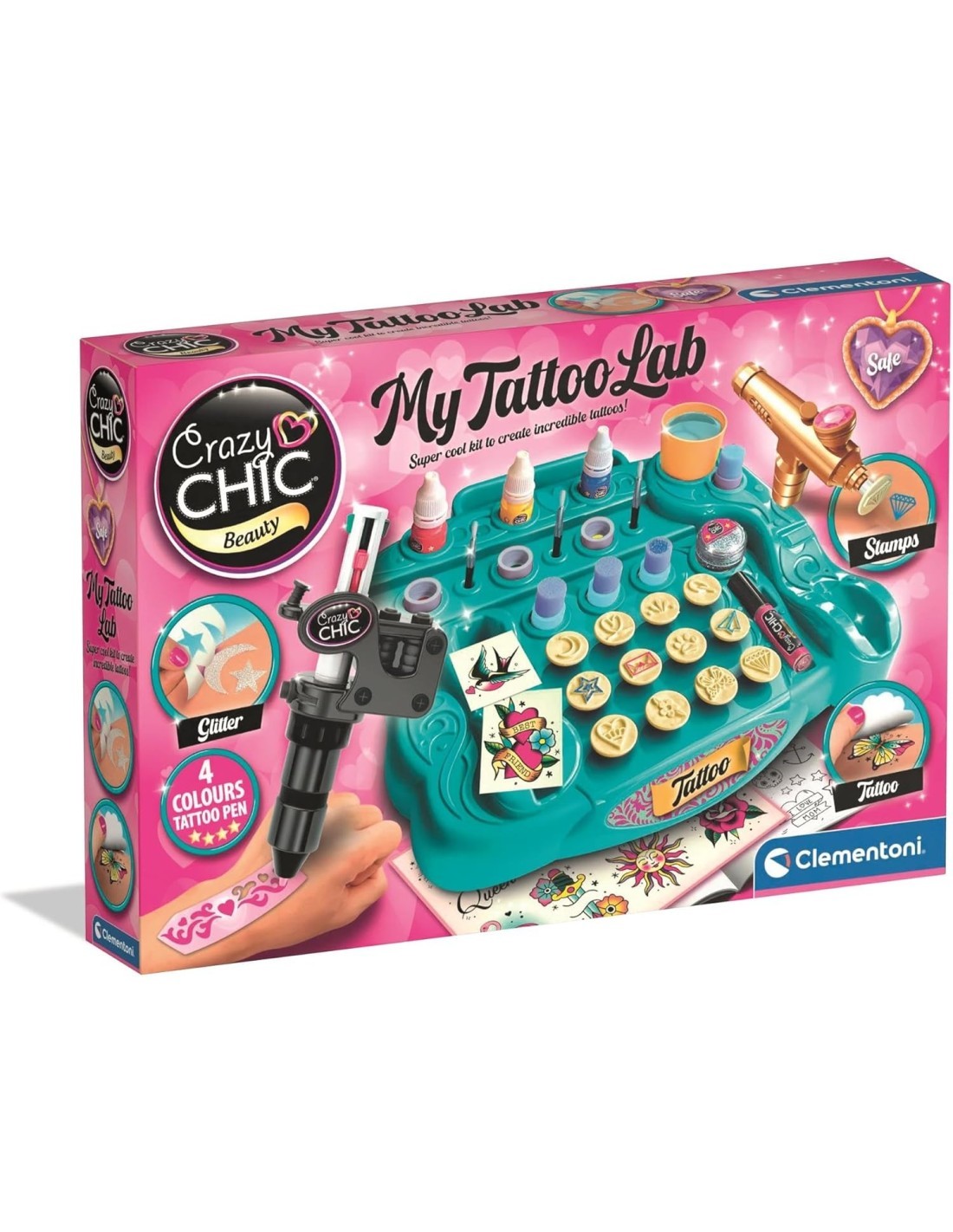 Clementoni Crazy Chic My Tattoo Lab gioco creativo bambine 6+ anni kit tatuaggi temporanei
