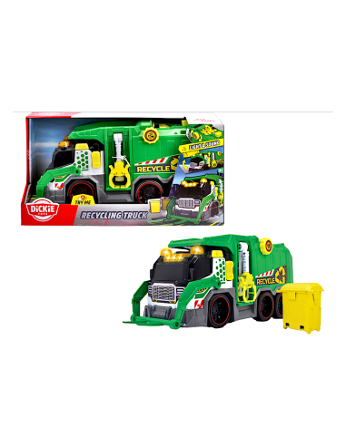 CAMION ECOLOGICO  38CM LUCI E SUONI 203307001 RACCOLTA RIFIUTI, BRACCIO SOLLEVAMENTO, LUCI E SUONI, CAMION SPAZZATURA REALISTICO