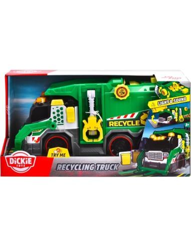 CAMION ECOLOGICO  38CM LUCI E SUONI 203307001 RACCOLTA RIFIUTI, BRACCIO SOLLEVAMENTO, LUCI E SUONI, CAMION SPAZZATURA REALISTICO