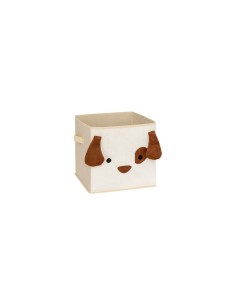 Scatola Contenitore in Velluto Beige con Stampa Cane, 29 x 29 x 29 cm – Pieghevole