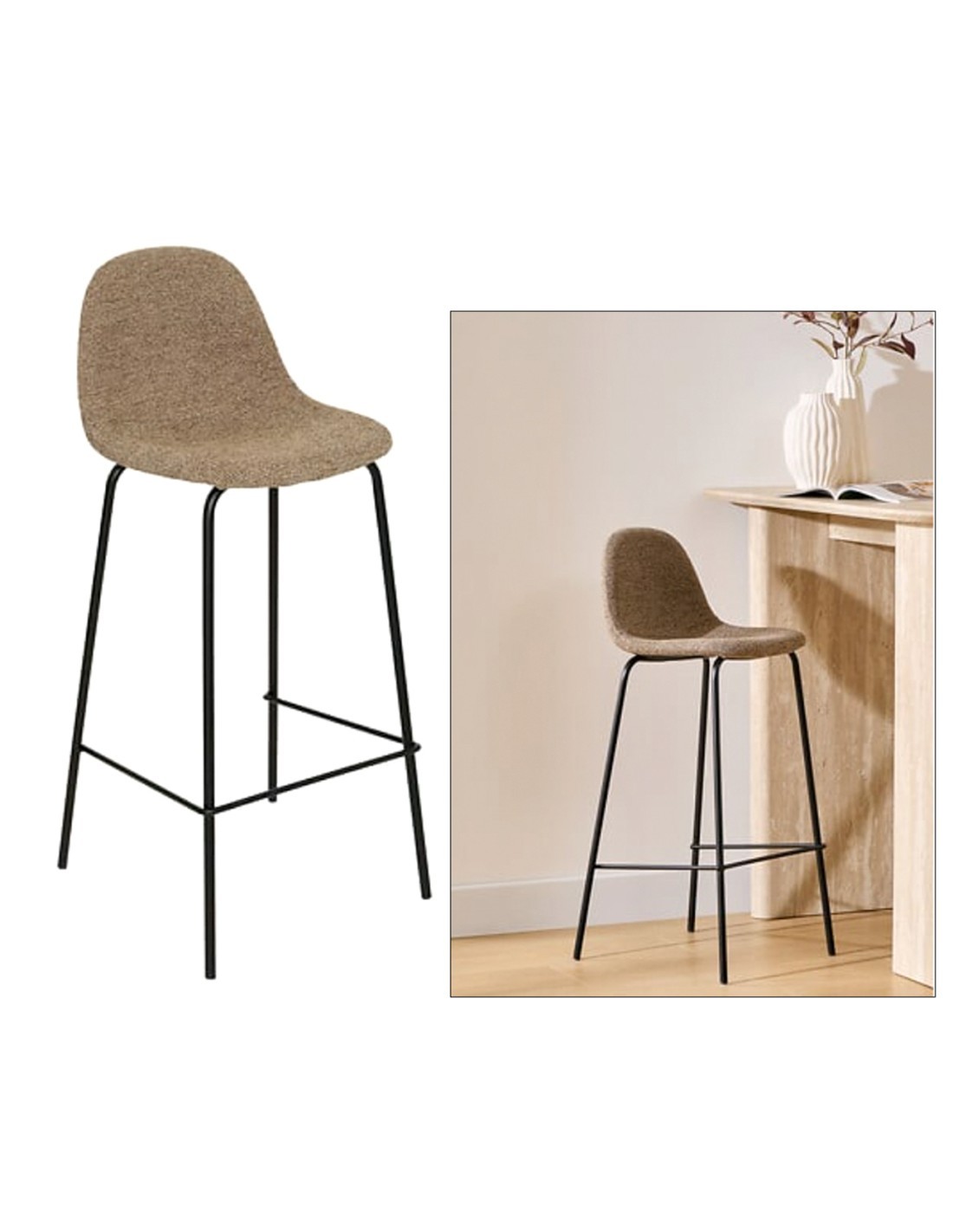 Sgabello da bar Vladi, moka, beige, acciaio e plywood FSC, L. 43,5 x P. 41,5 x H. 96 cm, 4,55 Kg