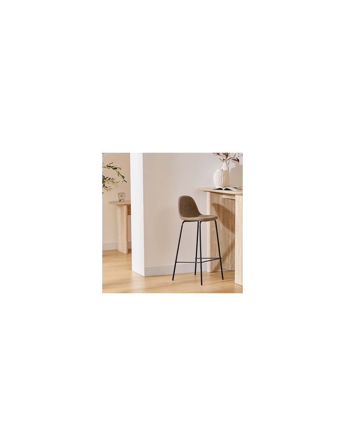 Sgabello da bar Vladi, moka, beige, acciaio e plywood FSC, L. 43,5 x P. 41,5 x H. 96 cm, 4,55 Kg