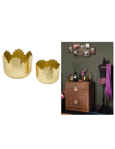 Portavaso, Belli, Set 2 pezzi, Metallo Dorato, Dimensioni M e L, Diametro 21 cm, Profondità 18 cm