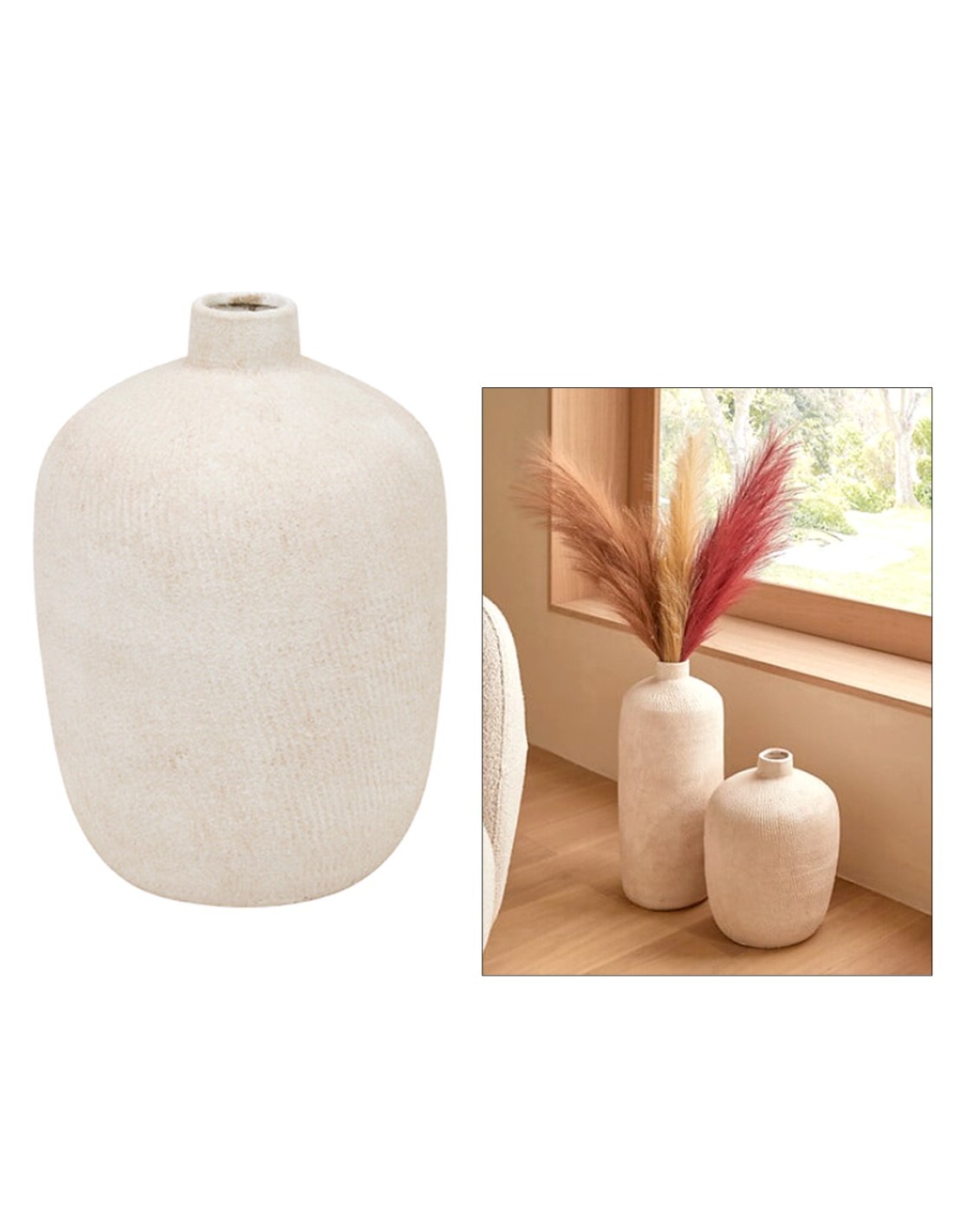 Vaso, gres, Romia, beige, D.22,5 x H.31 cm, collezione Wonja