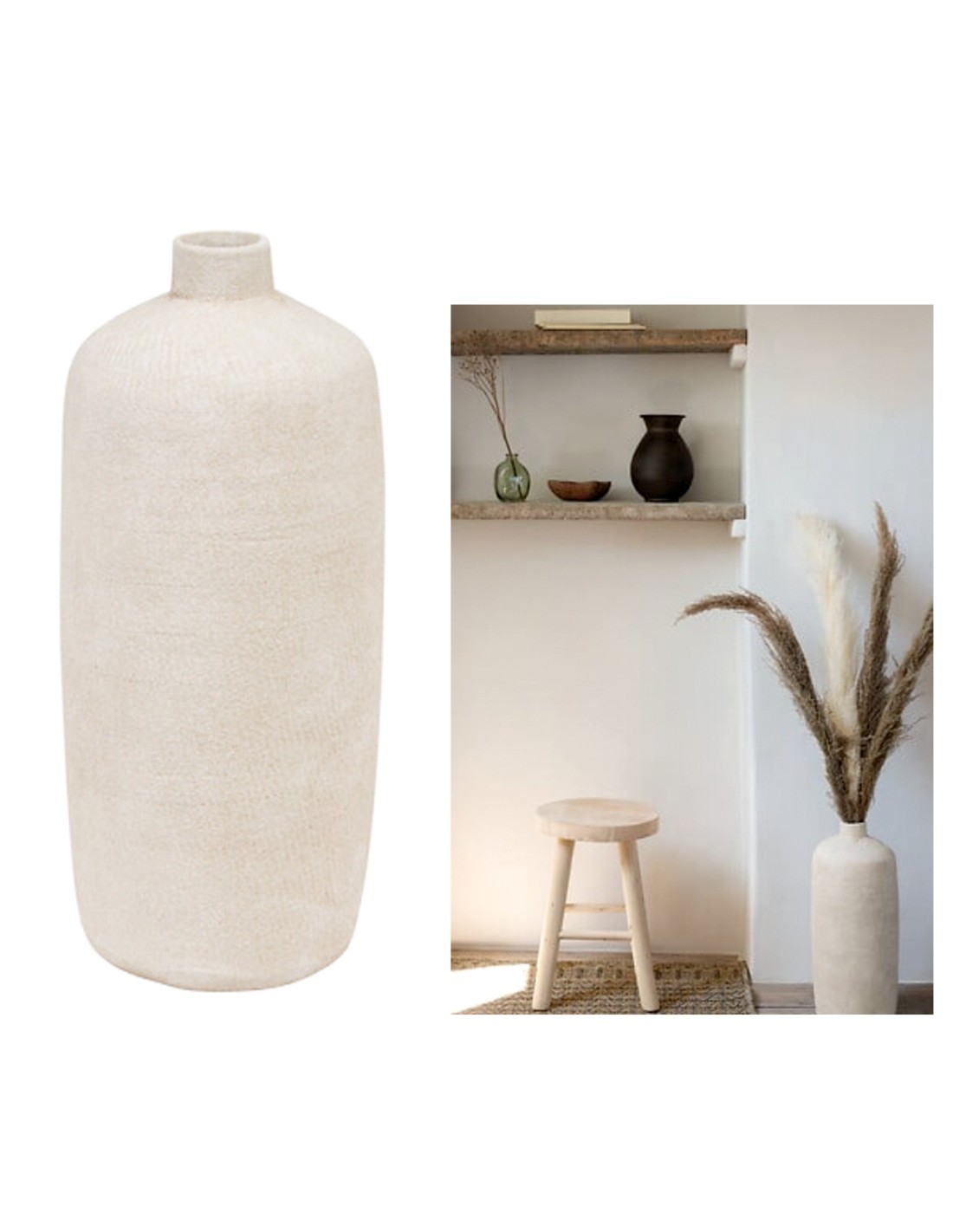 Vaso, gres, Romia, beige, D.19 x H.43,5 cm, collezione Wonja