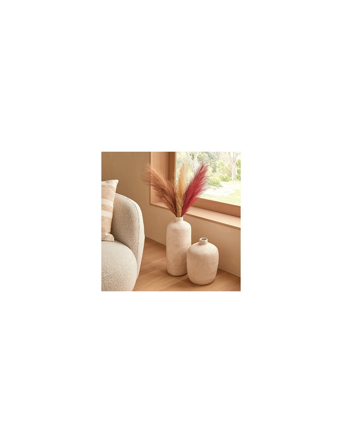 Vaso, gres, Romia, beige, D.19 x H.43,5 cm, collezione Wonja