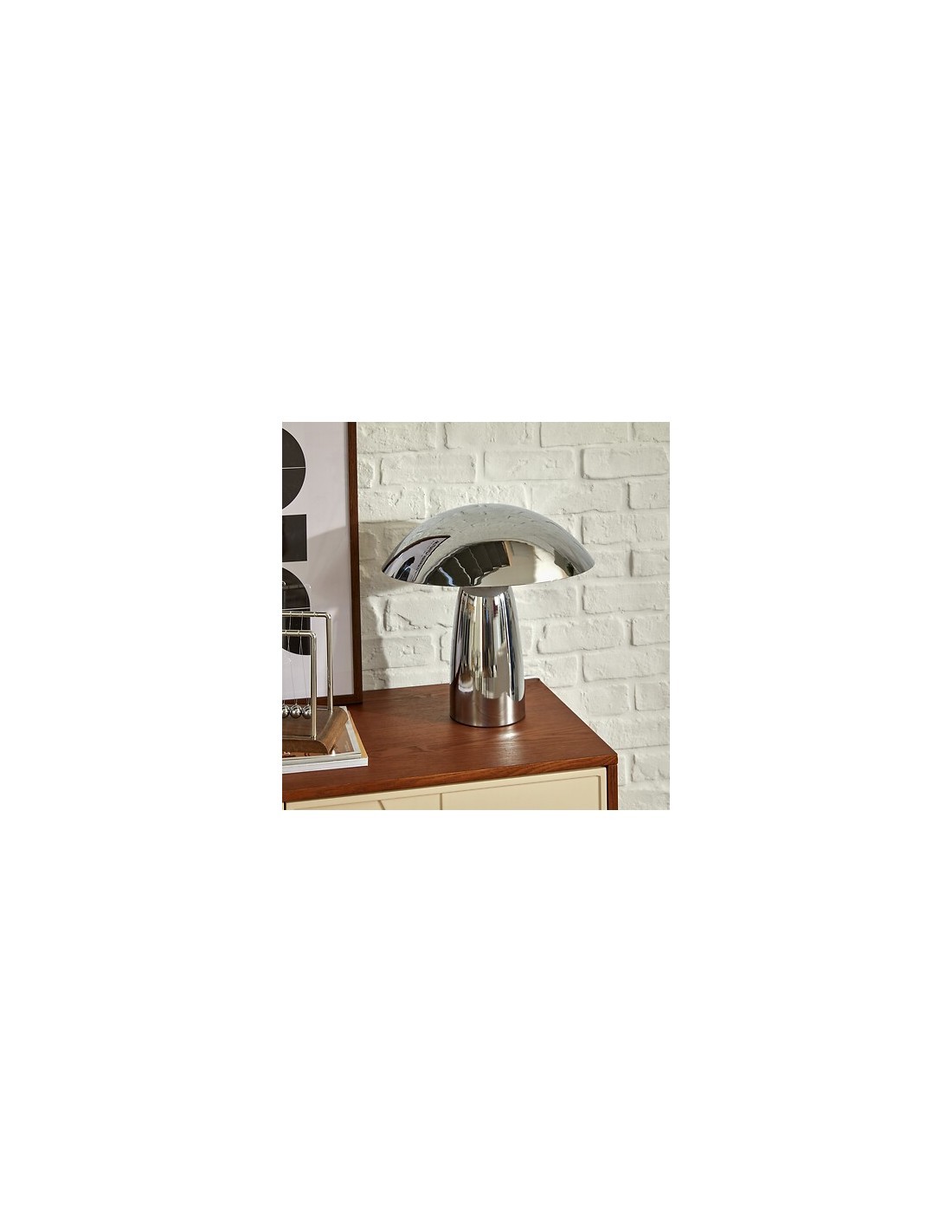 Lampada fungo Omia, argentata, 34 cm altezza, acciaio e cemento, design moderno, doppio attacco E27