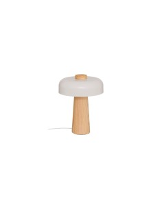 Lampada fungo Pola, bianca, 36 cm altezza, doppio attacco E27, legno Hevea e acciaio, collezione Modern Flow
