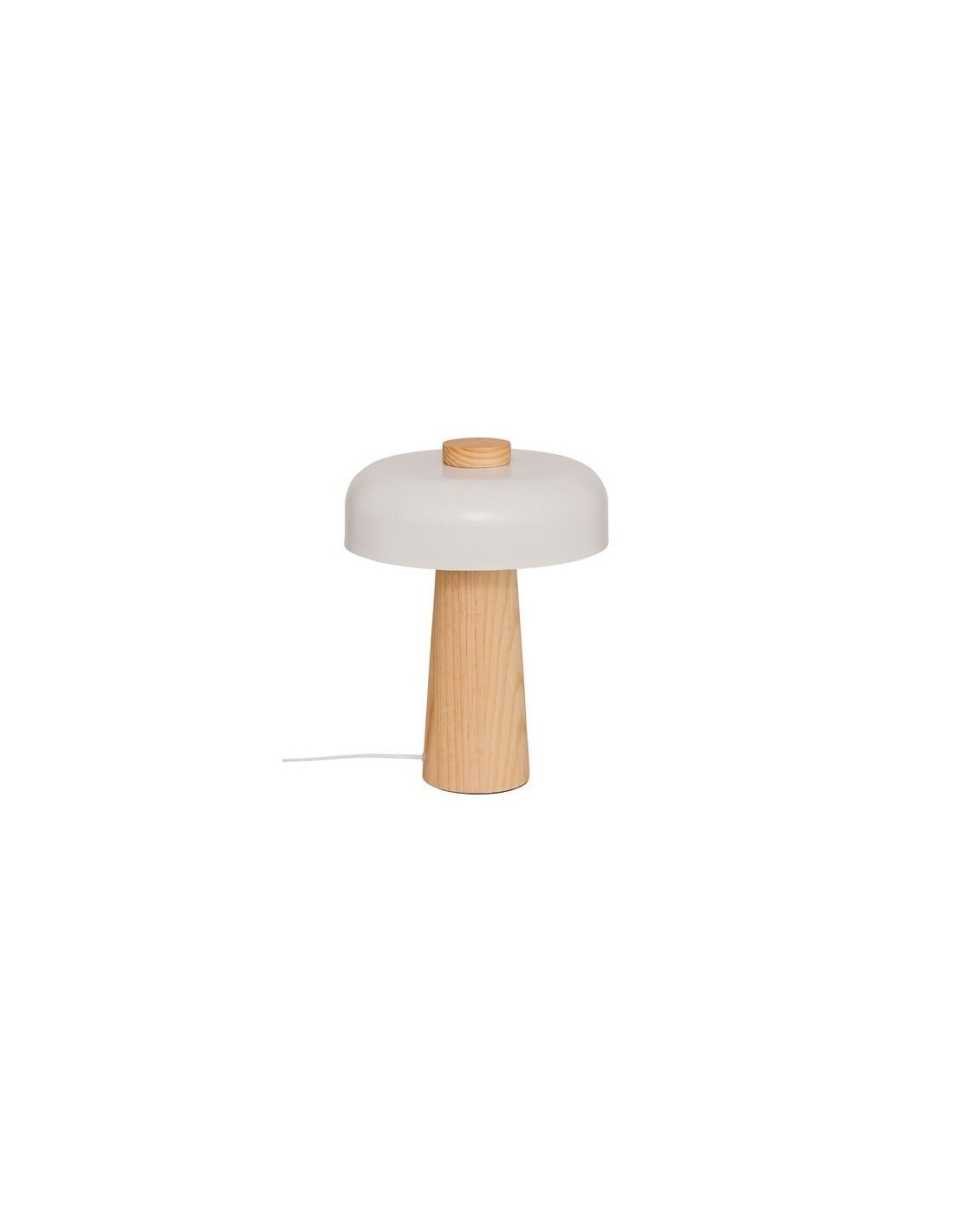 Lampada fungo Pola, bianca, 36 cm altezza, doppio attacco E27, legno Hevea e acciaio, collezione Modern Flow