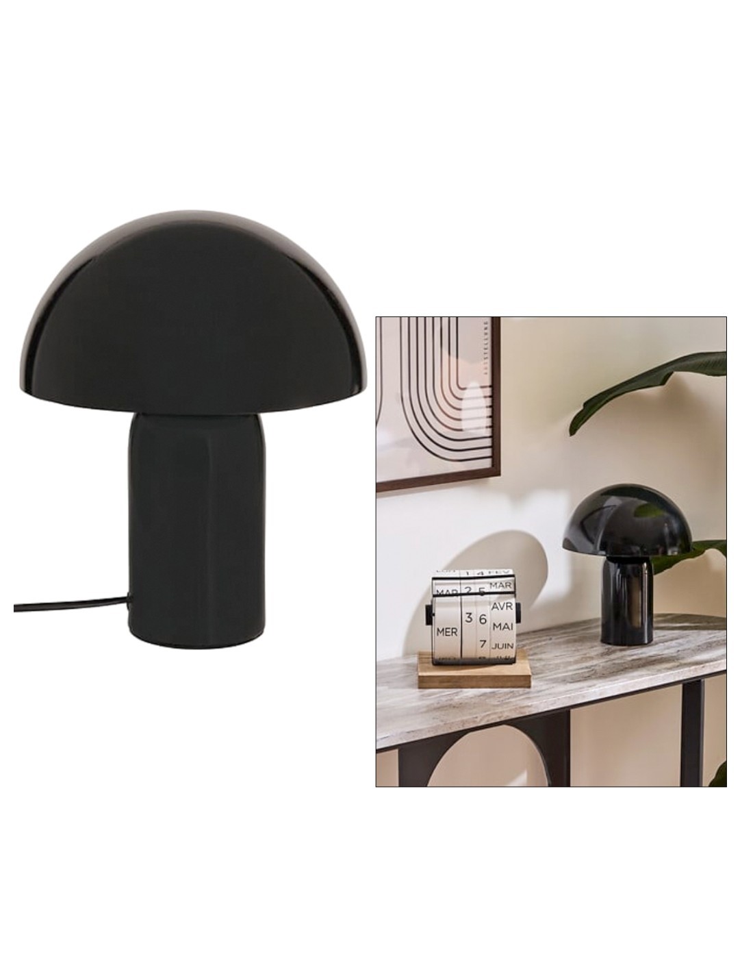 Lampada fungo Lito, metallo nero, altezza 24,5 cm, design moderno, acciaio