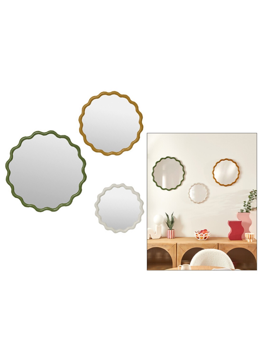 Set 3 specchi rotondi ondulati Judy, plastica, L. 50 cm, P. 1,8 cm, A. 50 cm