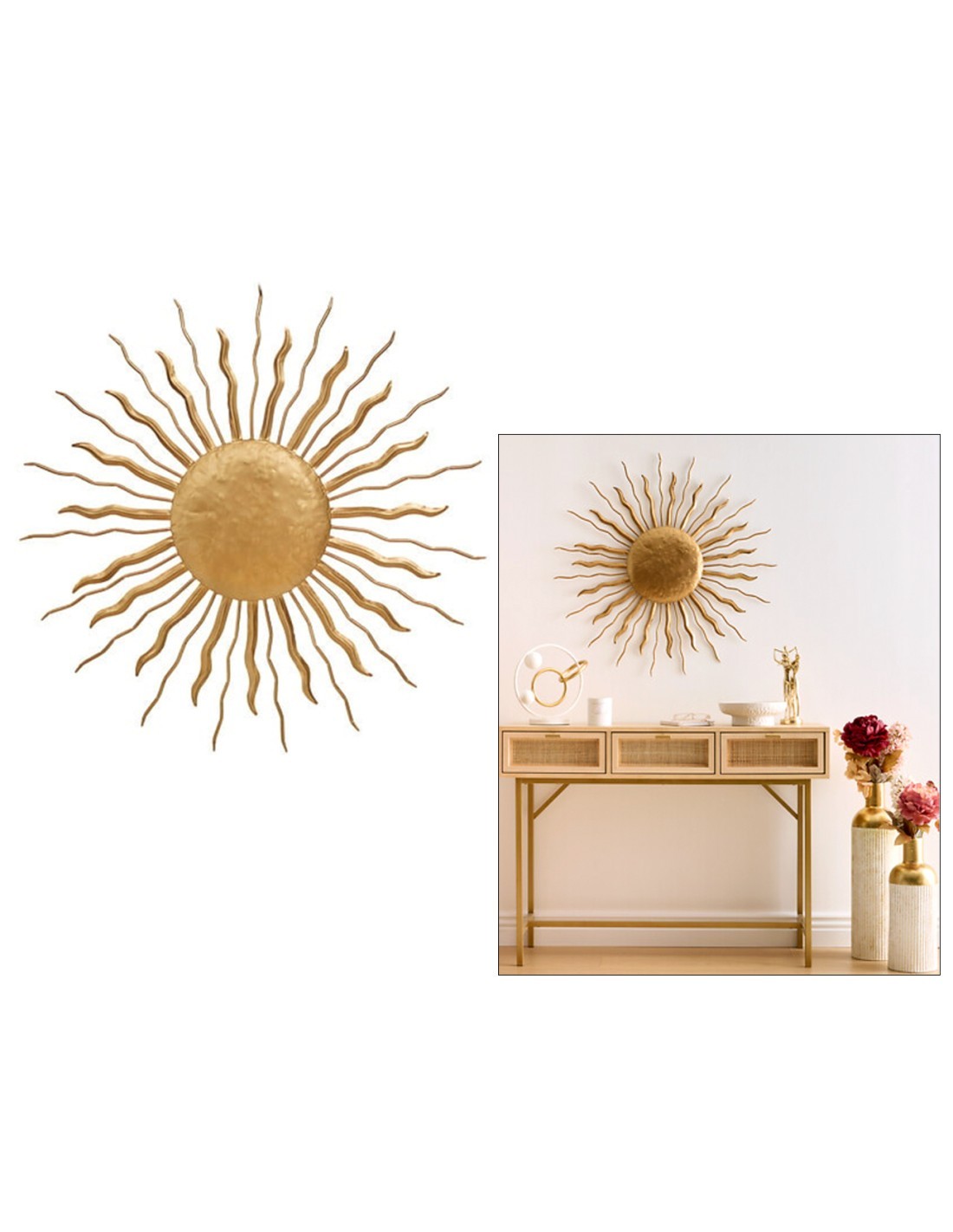 Decorazione, parete, sole, Edwige, metallo dorato, Ø80 cm, stile moderno
