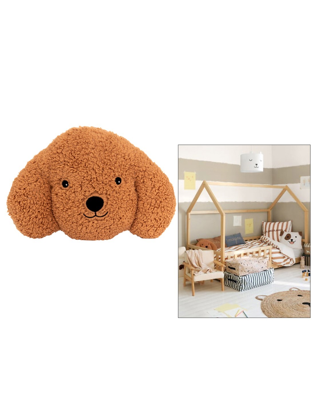 Cuscino forma testa cane, bouclé Scott, marrone, 36 x 8 x 24 cm, poliestere, collezione Les petits potes