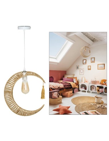 Sospensione Luna Bella, effetto corda, beige, altezza 134 cm, collezione Princesse Nomade