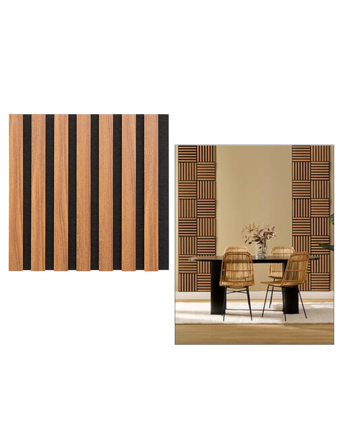 Set 3 pannelli decorativi, Colva, 30 x 30 cm, MDF, effetto legno scuro, isolamento acustico