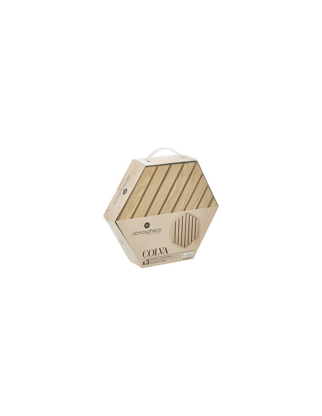 Set 3 pannelli decorativi, Colva, esagono, 30 x 26 cm, MDF, effetto legno chiaro, isolamento acustico