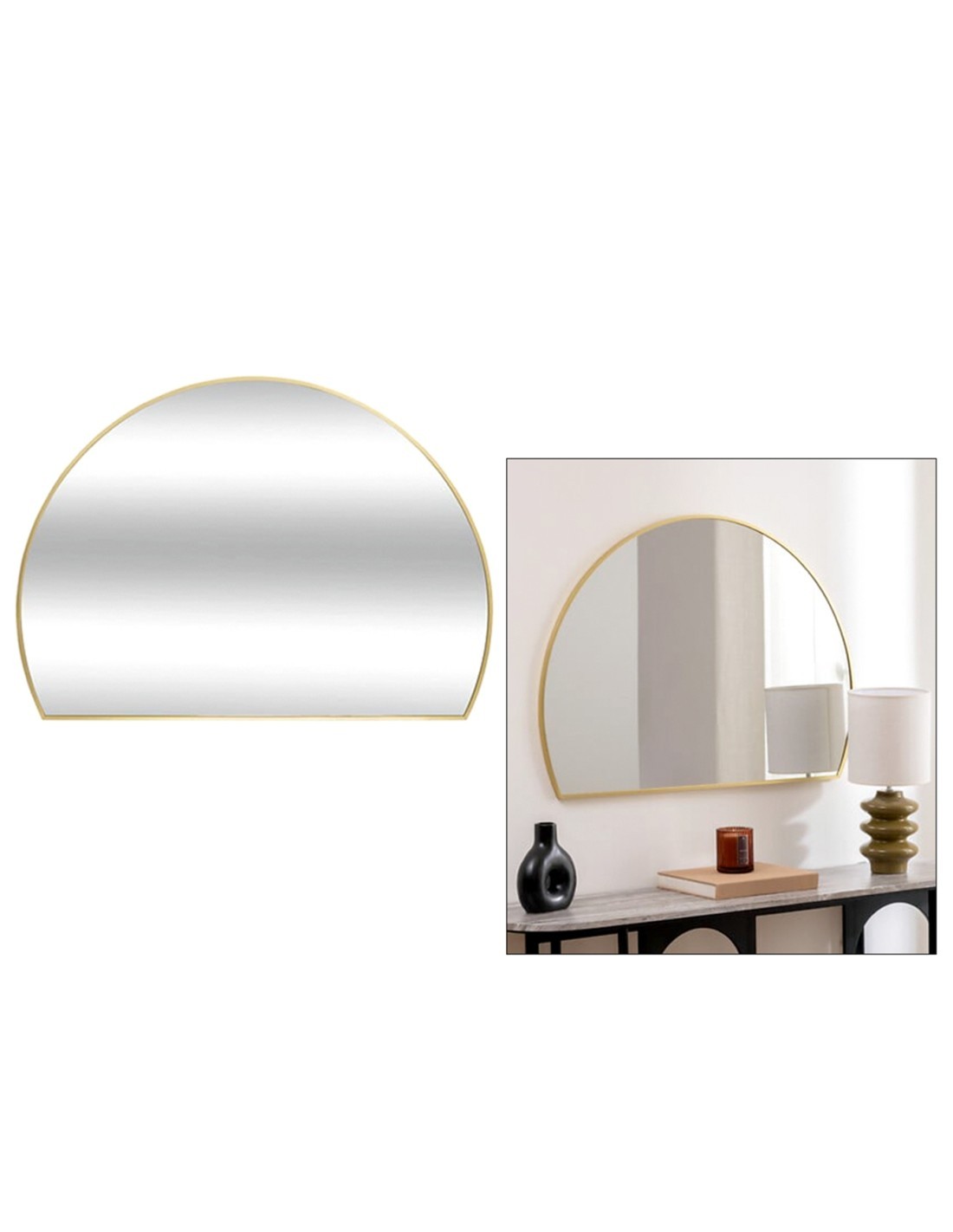 Specchio, semicircolare, ingresso, ALICE, metallo, oro, 90x65 cm